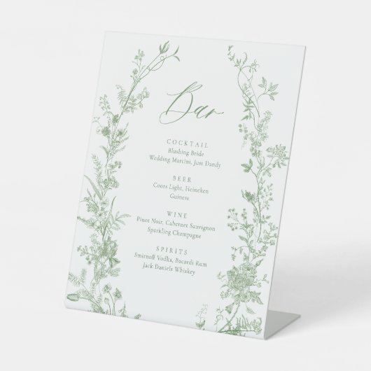 Signe De Table Green Toile Floral Mariage Boire Bar Menu (Recto)