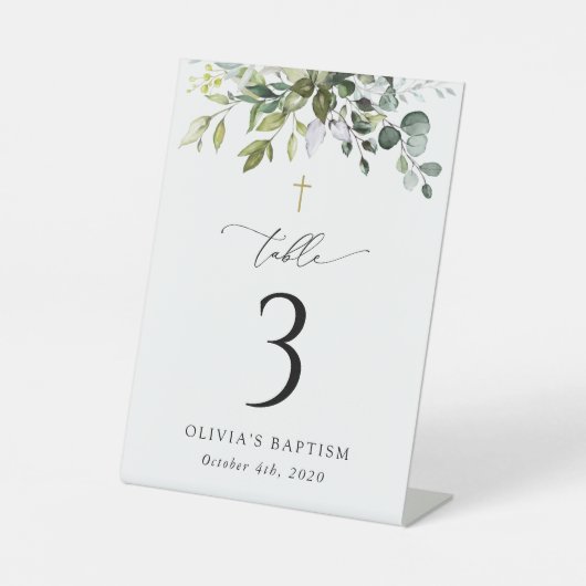 Signe De Table Greenery, Eucalyptus Leaves, Baptism Table Numbers (Recto)