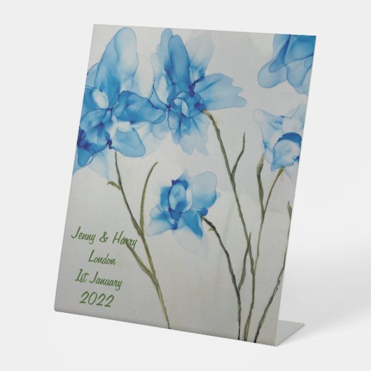 Signe De Table Guestbook Wedding Blue Flowers Hand Fan (Recto)