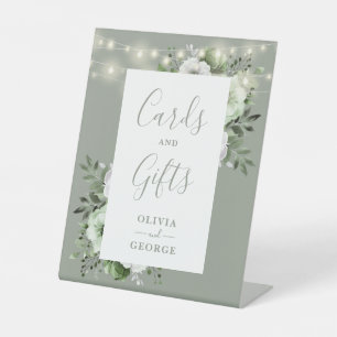 Signe De Table Guirlande de lumières vert sauge Cartes florales e