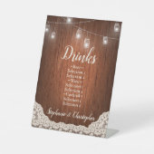 Signe De Table Guirlande Lumineuse Menu Boissons en Bois Rustique (Recto)
