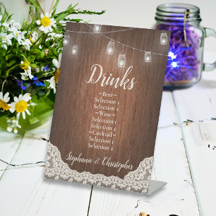 Signe De Table Guirlande Lumineuse Menu Boissons en Bois Rustique