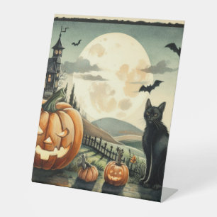 Signe De Table Halloween/Automne/Automne/citrouille/chat