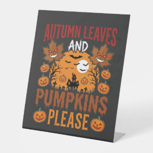 Signe De Table Halloween Feuilles d'Automne et Citrouilles Vecteu