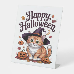 Signe De Table Halloween heureux Citrouille de chat