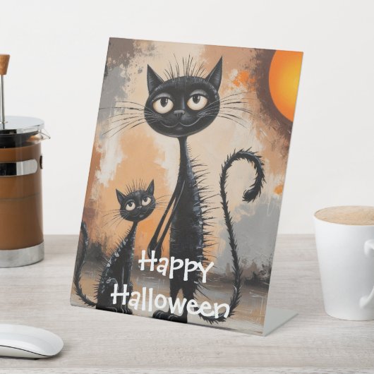 Signe De Table Halloween Petit Chat Gros Chat (In SItu)