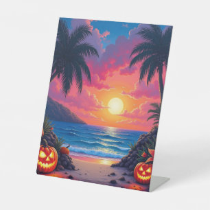 Signe De Table Halloween sur une plage tropicale