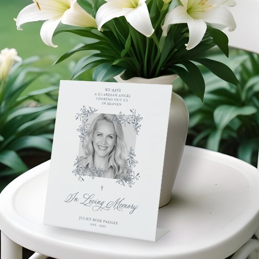 Signe De Table Hand Lettered Chic Flourish Grey Photo Memorial