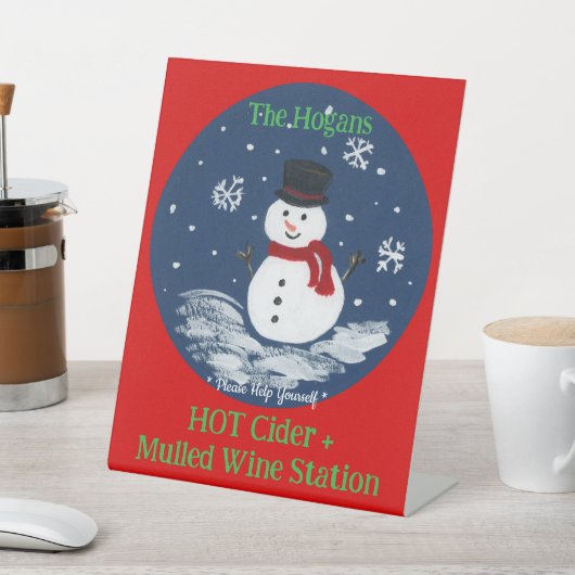 Signe De Table Hand Painted Snowman Red PERSONALIZE Hot Drinks (In SItu)