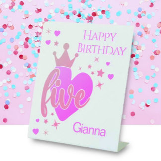 Signe De Table Happy Birthday #5 party Pedestal Sign