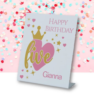 Signe De Table Happy Birthday #5 party Pedestal Sign