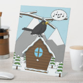Signe De Table Happy Blackbird chanter dans le paysage hivernal (In SItu)