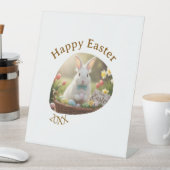 Signe De Table Happy Easter white bunny year photo family name  (In SItu)