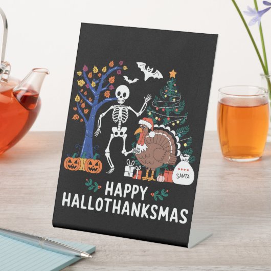 Signe De Table Happy Hallothanksmas Saison de Fêtes Chute cadeau (In SItu)