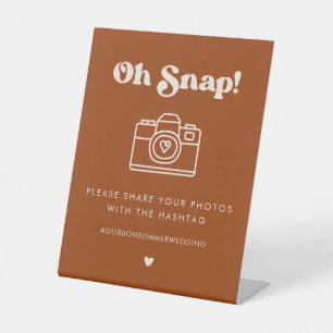 Signe De Table Hashtag rétro élégant Burnt Orange Oh Snap Mariage