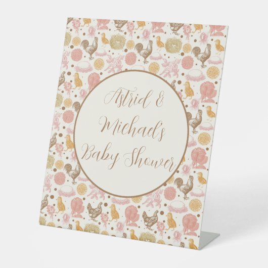 Signe De Table Hatching Bientôt Baby shower de fille de poulet (Recto)