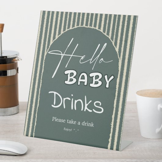 Signe De Table Hello Baby Dark Green Stripes Baby Shower Drinks (In SItu)