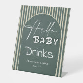 Signe De Table Hello Baby Dark Green Stripes Baby Shower Drinks (Recto)