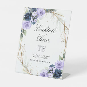 Signe De Table Heure de Cocktail de Mariage aux Fleurs Bleues Vio