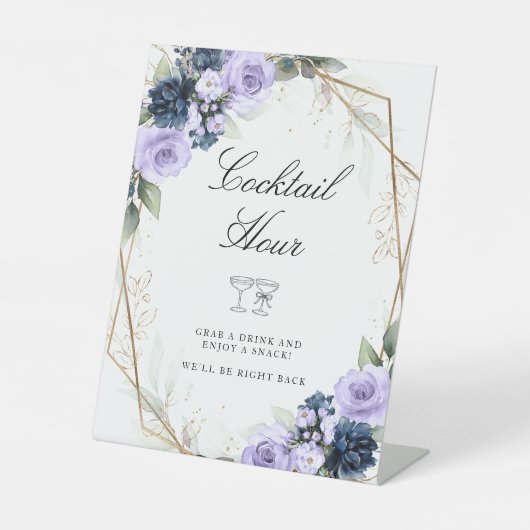 Signe De Table Heure de Cocktail de Mariage aux Fleurs Bleues Vio (Recto)