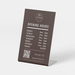Signe De Table Heures d'ouverture d'entreprise avec code QR de lo