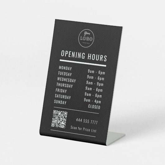 Signe De Table Heures d'ouverture d'entreprise sur fond noir avec (Recto)