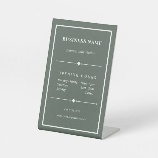 Signe De Table Heures d'ouverture du bureau blanc simple Vert mue (Recto)