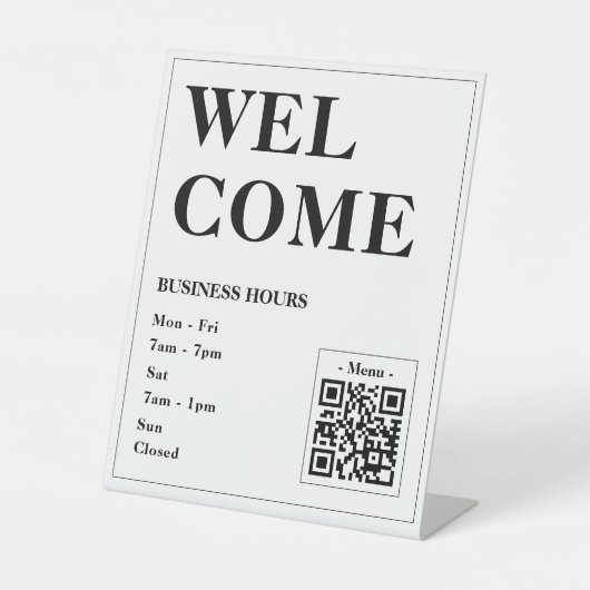 Signe De Table Heures d'ouverture personnalisées avec code QR pou (Recto)