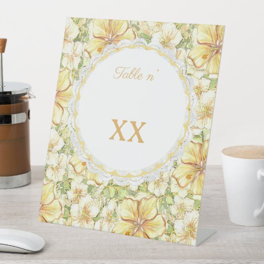 Signe De Table Hibiscus & dentelle JAUNE (In SItu)