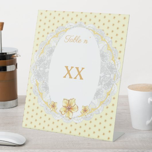 Signe De Table Hibiscus & dentelle JAUNE (In SItu)