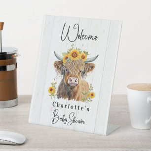 Signe De Table Highland Cow Floral Boho Farm Fête des mariées ani