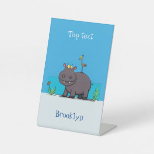 Signe De Table Hippopotame drôle et mignon avec dessin animé d'oi