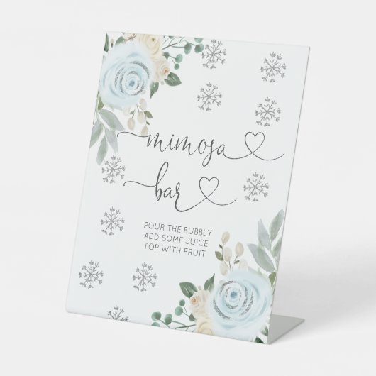 Signe De Table Hiver Blanc Floral Flocon de neige Mimosa Bar (Recto)