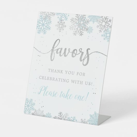 Signe De Table Hiver Blue Silver Flacon de neige Faveurs S'il vou (Recto)