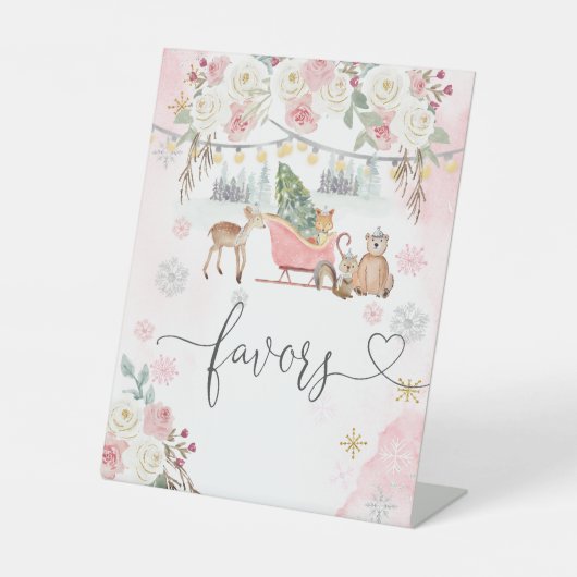 Signe De Table Hiver Pink Woodland Animaux Favoriser (Recto)