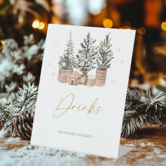 Signe De Table Hiver Rustique Noël Arbres Boissons
