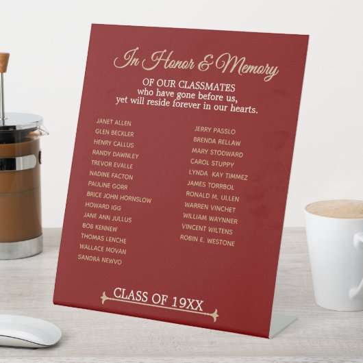 Signe De Table Hommage commémoratif de réunion de classe (In SItu)