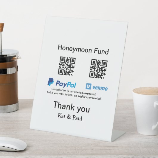 Signe De Table Honeymoon Fund PayPal Venmo QR code Merci (In SItu)