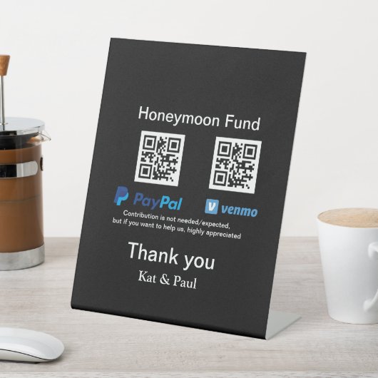 Signe De Table Honeymoon Fund PayPal Venmo QR code Merci (In SItu)