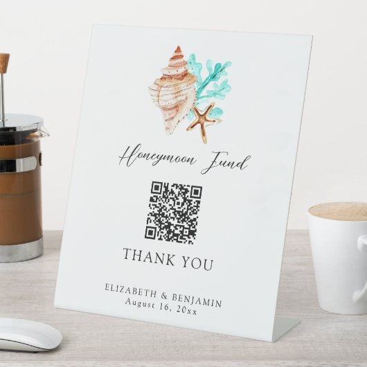 Signe De Table Honeymoon Fund QR Code Coastal Wedding Elegant (In SItu)