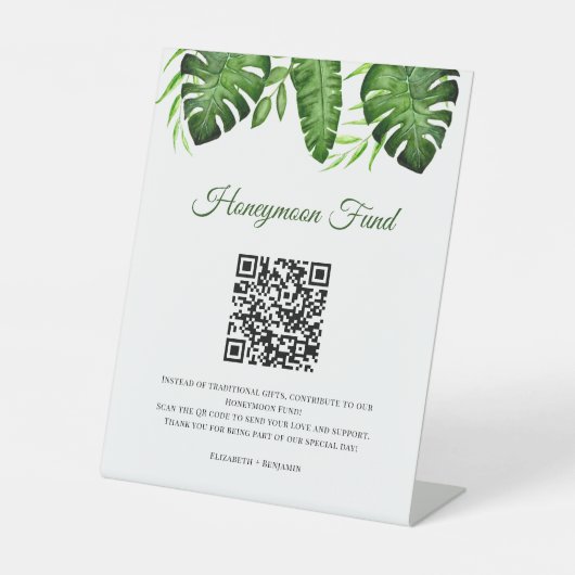 Signe De Table Honeymoon Fund QR Code Tropical Wedding Greenery (Recto)