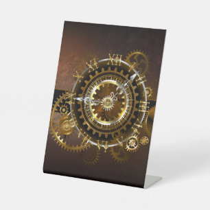 Signe De Table Horloge Steampunk avec des engrenages anciens