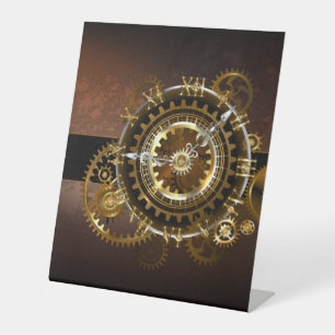 Signe De Table Horloge Steampunk avec des engrenages anciens