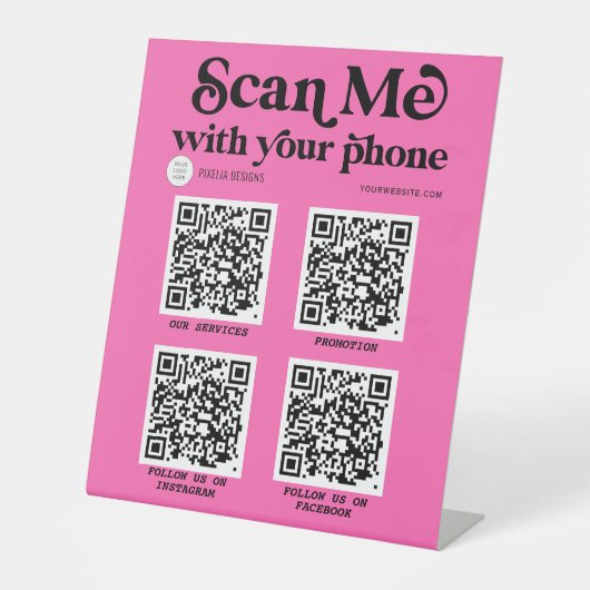 Signe De Table Hot rose moderne QR code réseau scannable  (Recto)