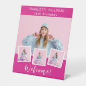 Signe De Table Hot rose photo collage anniversaire fête bienvenue (Recto)