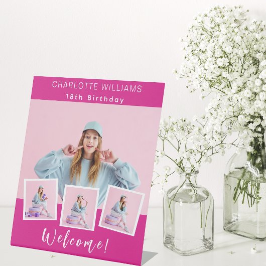 Signe De Table Hot rose photo collage anniversaire fête bienvenue