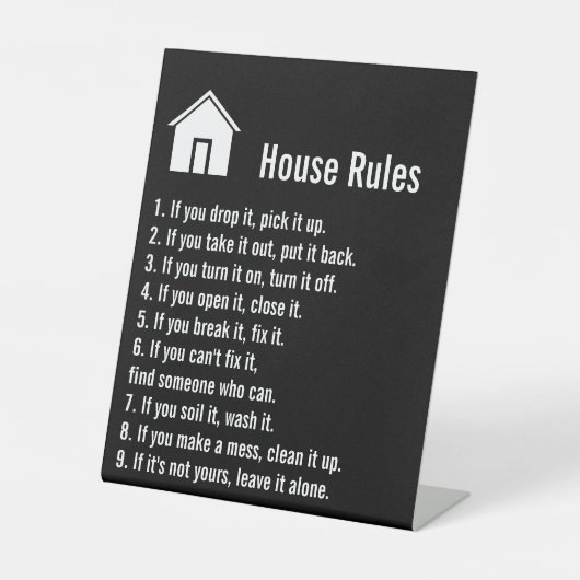 Signe De Table House Rules Modèle noir et blanc (Recto)