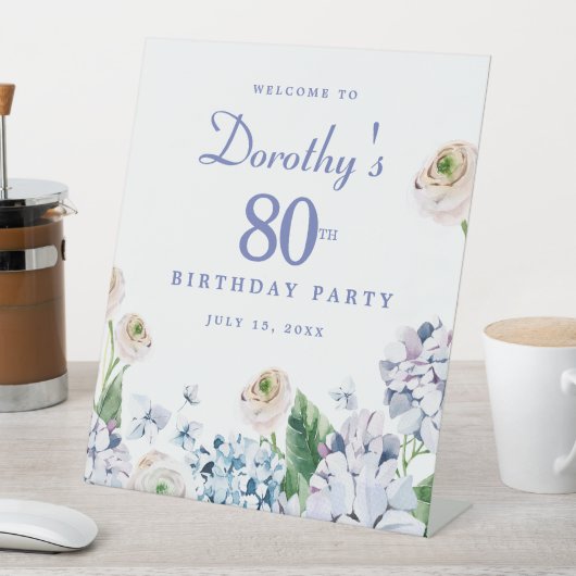 Signe De Table Hydrangea Rose 80e anniversaire Affiche de bienven (In SItu)