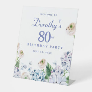 Signe De Table Hydrangea Rose 80e anniversaire Affiche de bienven