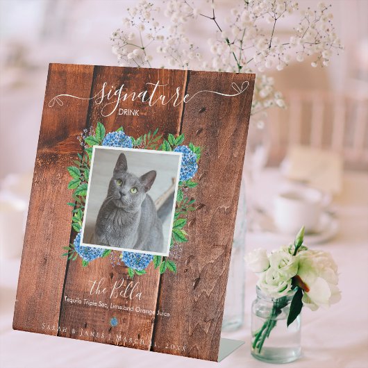 Signe De Table Hydrangea Wood Mariage Photo Animaux de compagnie